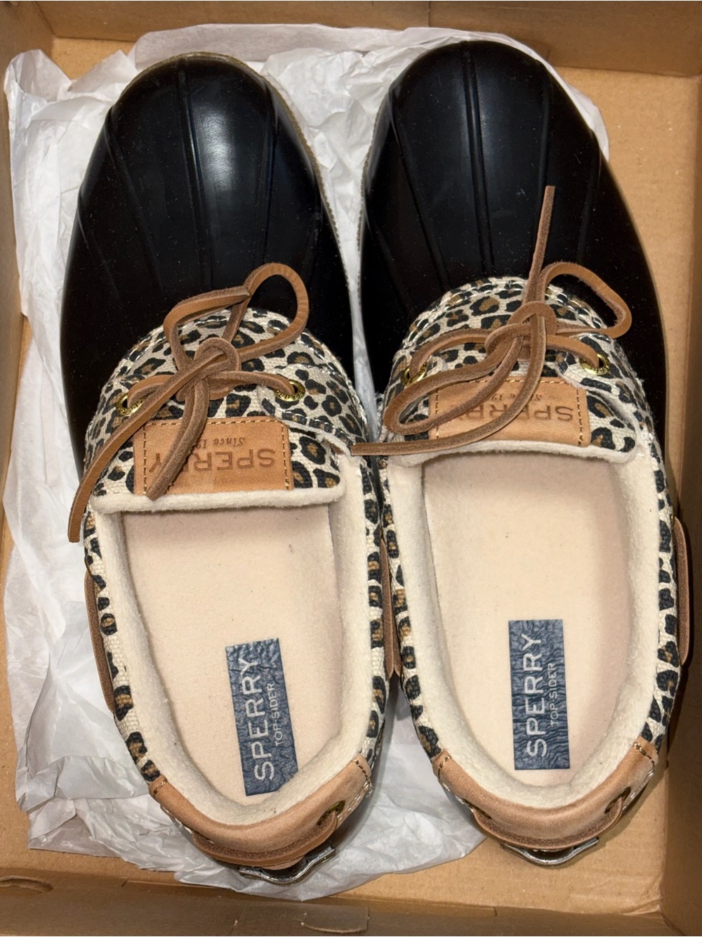 Sperry Black & Leopard-Print Women's Duck Shoes